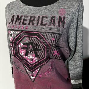 American Fighter Gray and Pink Graphic Top